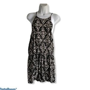 Aeropostale Romper Jumpsuit Size Large Geometric Print Rayon Black Beige Summer